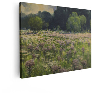 Artaza Canvas Schilderij Bloemenweide - 80x60 cm - Wanddecoratie Landschap - Muurdecoratie Natuur - Decoratie Bos - Paars