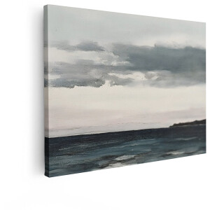 Artaza Canvas Schilderij Abstract Olieverfschilderij van een Kalme Zee onder een Bewolkte Hemel - 80x60 cm - Wanddecoratie Woonkamer - Schilderijen - Muurdecoratie