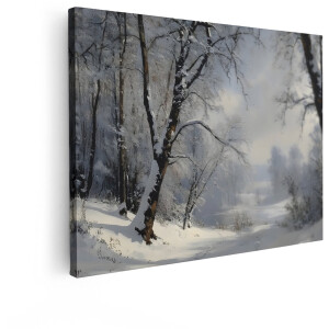 Artaza Canvas Schilderij Winterlandschap - 80x60 cm - Wanddecoratie Besneeuwde Bomen - Muurdecoratie Natuur - Decoratie Woonkamer Bos