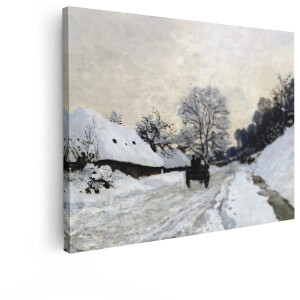 Artaza Canvas Schilderij Monet Schilderij - 40x30 cm - Wanddecoratie Winter - Muurdecoratie Besneeuwde Boerderij - Schilderijen Op Canvas