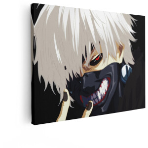 Artaza Canvas Schilderij Anime Personage met Witte Haren en een Masker met Rode Ogen - 40x30 cm - Klein - Wanddecoratie Woonkamer - Schilderijen - Muurdecoratie