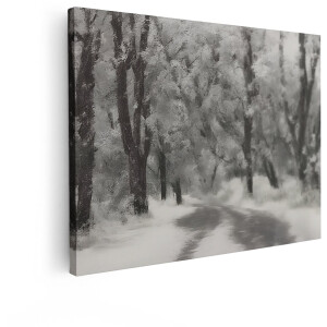 Artaza Canvas Schilderij Besneeuwde Bosweg met Bomen Bedekt met Rijp en Sneeuw - 120x90 cm - Groot - Wanddecoratie Woonkamer - Schilderijen - Muurdecoratie