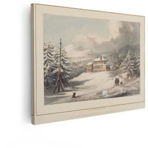 Artaza Canvas Schilderij Wintergezicht op Telegraafhuis in Trinity Bay - Newfoundland - 1857-1858 - 120x90 cm - Groot - Wanddecoratie Woonkamer - Schilderijen - Muurdecoratie