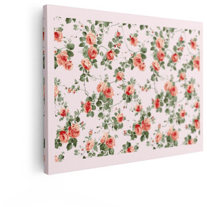 Artaza Canvas Schilderij Rozen Patroon - 120x90 cm - Wanddecoratie Bloemen - Muurdecoratie Romantisch - Decoratie Vintage Roze
