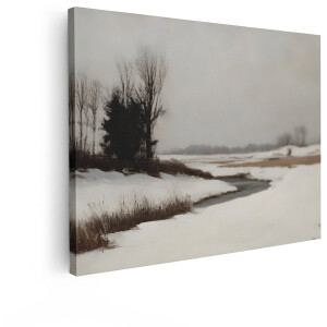 Artaza Canvas Schilderij Winterlandschap - 80x60 cm - Wanddecoratie Natuur - Muurdecoratie Beek - Schilderijen Bomen Woonkamer