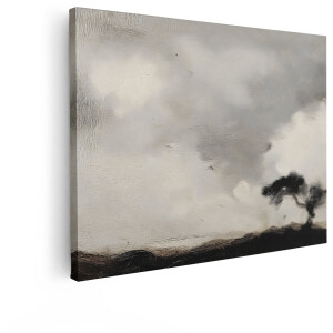 Artaza Canvas Schilderij Schilderij van een Eenzame Boom tegen een Dramatische Hemel met Wolken - 40x30 cm - Klein - Wanddecoratie Woonkamer - Schilderijen - Muurdecoratie