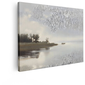 Artaza Canvas Schilderij Meer - 40x30 cm - Wanddecoratie Boot Op Water - Muurdecoratie Landschap Natuur - Schilderijen Op Canvas