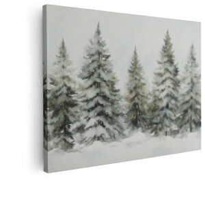 Artaza Canvas Schilderij Bos - 80x60 cm - Wanddecoratie Winter Landschap - Muurdecoratie Besneeuwde Bomen - Decoratie Natuur Aquarel