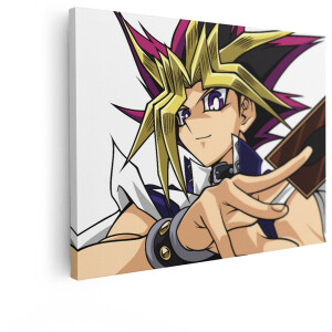 Artaza Canvas Schilderij Yugi Muto Uit Yu-Gi-Oh! met een Speelkaart in Zijn Hand - 40x30 cm - Klein - Wanddecoratie Woonkamer - Schilderijen - Muurdecoratie