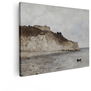 Artaza Canvas Schilderij Kustlandschap - 80x60 cm - Wanddecoratie Zee - Muurdecoratie Vintage - Decoratie Klif - Schilderijen Op Canvas