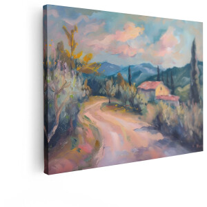 Artaza Canvas Schilderij Toscane - 40x30 cm - Wanddecoratie Landschap - Muurdecoratie Natuur Boerderij - Kamer Accessoires Cipressen