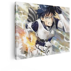 Artaza Canvas Schilderij Tenya Iida in Actie met Zijn Engine Quirk - Anime Stijl - 40x30 cm - Klein - Wanddecoratie Woonkamer - Schilderijen - Muurdecoratie