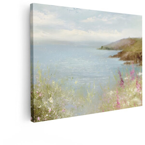 Artaza Canvas Schilderij Zee - 40x30 cm - Wanddecoratie Strand - Muurdecoratie Landschap Bloemen - Kamer Accessoires Natuur