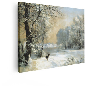 Artaza Canvas Schilderij Winterlandschap - 120x90 cm - Wanddecoratie Hert - Muurdecoratie Bos - Decoratie Natuur - Schilderijen Op Canvas