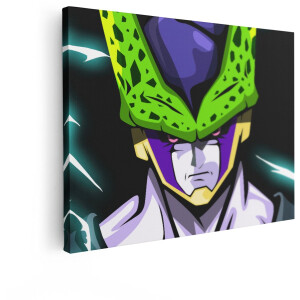 Artaza Canvas Schilderij Cell van Dragon Ball Z met een Intense Blik en Energie-Aanvallen - 120x90 cm - Groot - Wanddecoratie Woonkamer - Schilderijen - Muurdecoratie