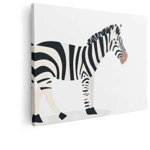 Artaza Canvas Schilderij Grappige Gestileerde Zebra met Zwart-Witte Strepen in Platte Kunststijl - 120x90 cm - Groot - Wanddecoratie Woonkamer - Schilderijen - Muurdecoratie
