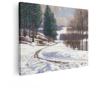 Artaza Canvas Schilderij Winter Landschap - 80x60 cm - Wanddecoratie Besneeuwd Bos - Muurdecoratie Natuur - Schilderijen Op Canvas Woonkamer