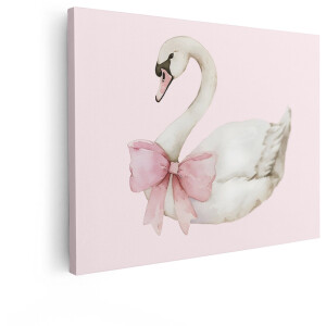 Artaza Canvas Schilderij Vogel Aquarel - 40x30 cm - Wanddecoratie Babykamer - Muurdecoratie Meisjeskamer - Decoratie Roze Zwaan