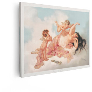Artaza Canvas Schilderij Vrouw Met Cupido - 120x90 cm - Klassieke Wanddecoratie - Muurdecoratie Vintage - Decoratie Romantisch - Roze