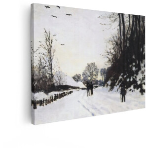 Artaza Canvas Schilderij Impressionistisch Winterlandschap met Wandelaars en Vogels in de Lucht - 80x60 cm - Wanddecoratie Woonkamer - Schilderijen - Muurdecoratie