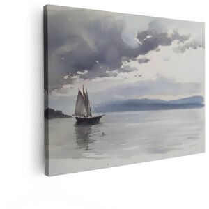 Artaza Canvas Schilderij Zeilboot - 80x60 cm - Wanddecoratie Zee - Muurdecoratie Landschap - Decoratie Woonkamer - Schilderijen Op Canvas