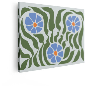 Artaza Canvas Schilderij Abstract Bloemen - 120x90 cm - Wanddecoratie Boho - Muurdecoratie Bloemen Schilderij - Decoratie Groen