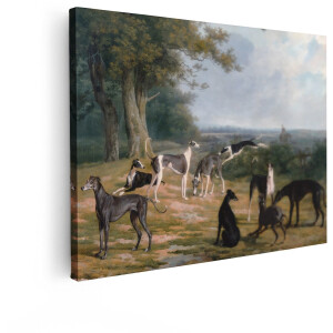 Artaza Canvas Schilderij Honden In Landschap - 40x30 cm - Wanddecoratie Windhonden - Muurdecoratie Natuur - Schilderijen Op Canvas
