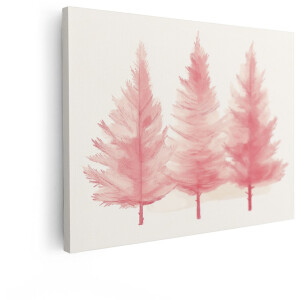 Artaza Canvas Schilderij Abstract Schilderij van Drie Roze Kerstbomen met een Zachte Aquarel Textuur - 120x90 cm - Groot - Wanddecoratie Woonkamer - Schilderijen - Muurdecoratie