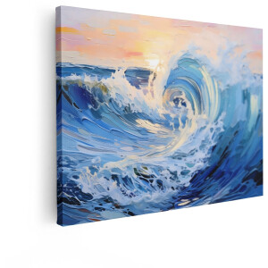 Artaza Canvas Schilderij Impressionistische Olieverfschilderij van een Dramatische Oceaan Golf bij Zonsopgang - 80x60 cm - Wanddecoratie Woonkamer - Schilderijen - Muurdecoratie