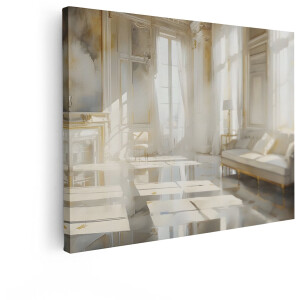 Artaza Canvas Schilderij Luxe Salon met veel Natuurlijk Licht en Elegante Meubels - 80x60 cm - Wanddecoratie Woonkamer - Schilderijen - Muurdecoratie