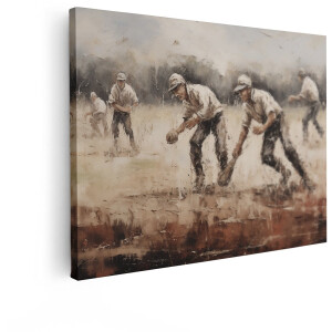 Artaza Canvas Schilderij Oude Mannen Spelen Cricket in een Veld met een Impressionistische Stijl - 80x60 cm - Wanddecoratie Woonkamer - Schilderijen - Muurdecoratie