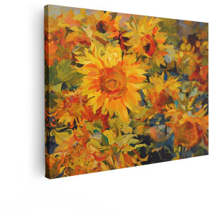 Artaza Canvas Schilderij Bloemen - 40x30 cm - Wanddecoratie Zonnebloem Olieverf - Muurdecoratie Natuur - Schilderijen Op Canvas - Geel