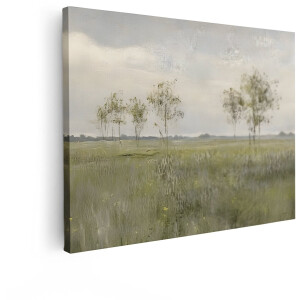 Artaza Canvas Schilderij Weids Veld - 40x30 cm - Wanddecoratie Bomen - Muurdecoratie Landelijk - Decoratie Natuur - Groen