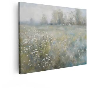 Artaza Canvas Schilderij Impressionistische Weide met Wilde Bloemen en Bomen in de Mist - 120x90 cm - Groot - Wanddecoratie Woonkamer - Schilderijen - Muurdecoratie