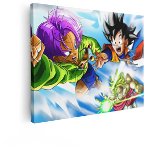 Artaza Canvas Schilderij Dragon Ball Z-Animepersonages Trunks - Goku en Broly in Actiepose - 40x30 cm - Klein - Wanddecoratie Woonkamer - Schilderijen - Muurdecoratie