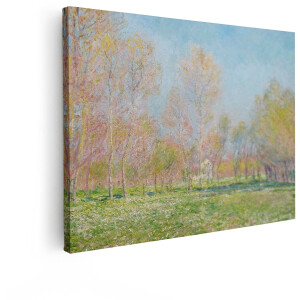 Artaza Canvas Schilderij Impressionistische Weide met Bloeiende Bomen en een Helderblauwe Lucht - 120x90 cm - Groot - Wanddecoratie Woonkamer - Schilderijen - Muurdecoratie