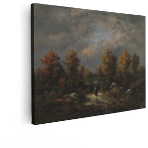 Artaza Canvas Schilderij Herfstbos - 80x60 cm - Wanddecoratie Landschap - Muurdecoratie Natuur - Schilderijen Op Canvas Bos