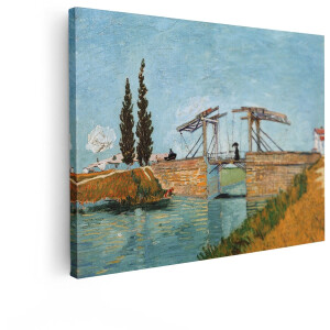Artaza Canvas Schilderij Vincent van Goghs Schilderij van een Ophaalbrug over een Kanaal met Cipressen - 80x60 cm - Wanddecoratie Woonkamer - Schilderijen - Muurdecoratie