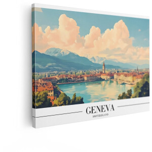 Artaza Canvas Schilderij Genève Zwitserland - 120x90 cm - Wanddecoratie Skyline - Muurdecoratie Bergen Landschap - Decoratie Woonkamer