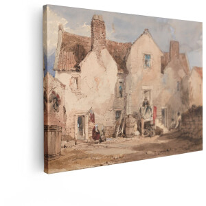 Artaza Canvas Schilderij Dorpsgezicht - 120x90 cm - Wanddecoratie Vintage - Muurdecoratie Landschap - Decoratie Rustiek - Schilderijen Op Canvas