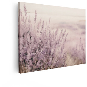 Artaza Canvas Schilderij Zachte Lavendelbloemen in de Ochtendnevel op een Zachtroze Achtergrond - 40x30 cm - Klein - Wanddecoratie Woonkamer - Schilderijen - Muurdecoratie