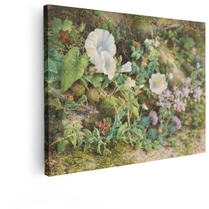 Artaza Canvas Schilderij Gedetailleerde Aquarel van Wilde Bloemen en Planten in een Bosrijke Omgeving - 80x60 cm - Wanddecoratie Woonkamer - Schilderijen - Muurdecoratie