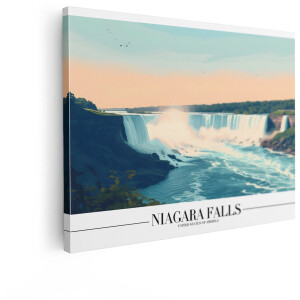 Artaza Canvas Schilderij Niagara Falls in de Verenigde Staten met een Brede Waterval en Mistig Water - 40x30 cm - Klein - Wanddecoratie Woonkamer - Schilderijen - Muurdecoratie