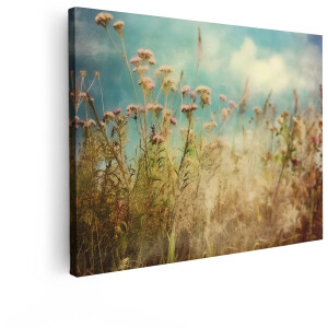 Artaza Canvas Schilderij Bloemen - 120x90 cm - Wanddecoratie Natuur - Muurdecoratie Landschap - Decoratie Vintage Bloemenveld - Boho Schilderijen