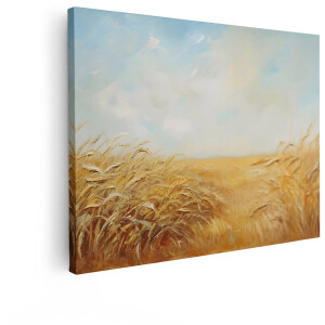 Artaza Canvas Schilderij Korenveld - 80x60 cm - Wanddecoratie Landelijk Landschap - Muurdecoratie Natuur - Decoratie Goud