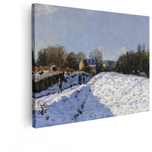 Artaza Canvas Schilderij Impressionistisch Schilderij van een Besneeuwd Landschap met Figuren op een Pad - 80x60 cm - Wanddecoratie Woonkamer - Schilderijen - Muurdecoratie