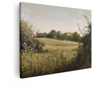 Artaza Canvas Schilderij Landschap - 120x90 cm - Wanddecoratie Landhuis - Muurdecoratie Bloemenveld - Decoratie Landelijk Woonkamer