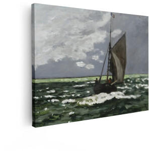 Artaza Canvas Schilderij Zeilboot - 80x60 cm - Wanddecoratie Zee - Muurdecoratie Monet - Schilderijen Landschap - Klassiek