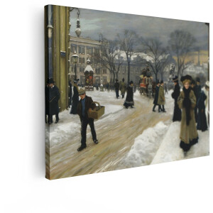 Artaza Canvas Schilderij Winterlandschap - 120x90 cm - Wanddecoratie Klassiek Stadsgezicht - Muurdecoratie Winter - Decoratie Woonkamer