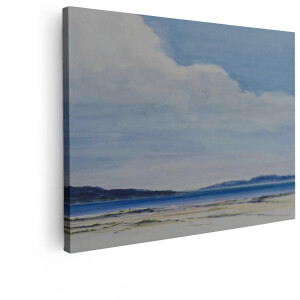 Artaza Canvas Schilderij Schilderij van een Rustig Strandlandschap met een Kalme Zee en Lucht - 120x90 cm - Groot - Wanddecoratie Woonkamer - Schilderijen - Muurdecoratie